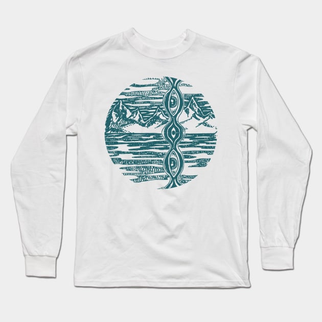 Eye Sea Mountains Long Sleeve T-Shirt by HenryBennettArt